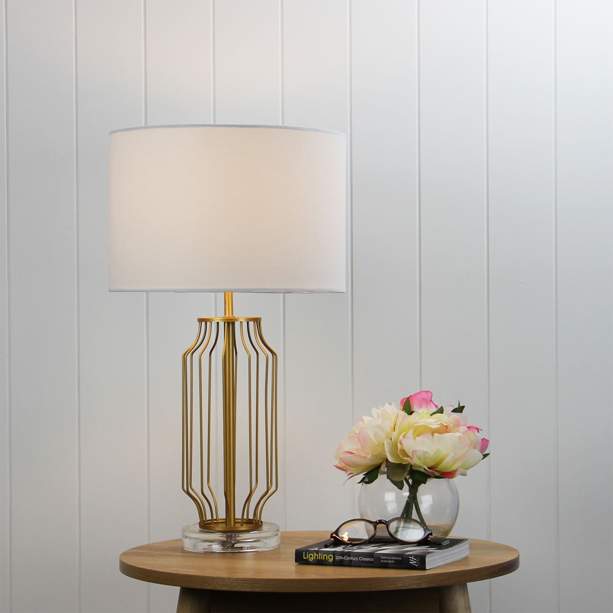 Ware Gold Metal & White Fabric Table Lamp