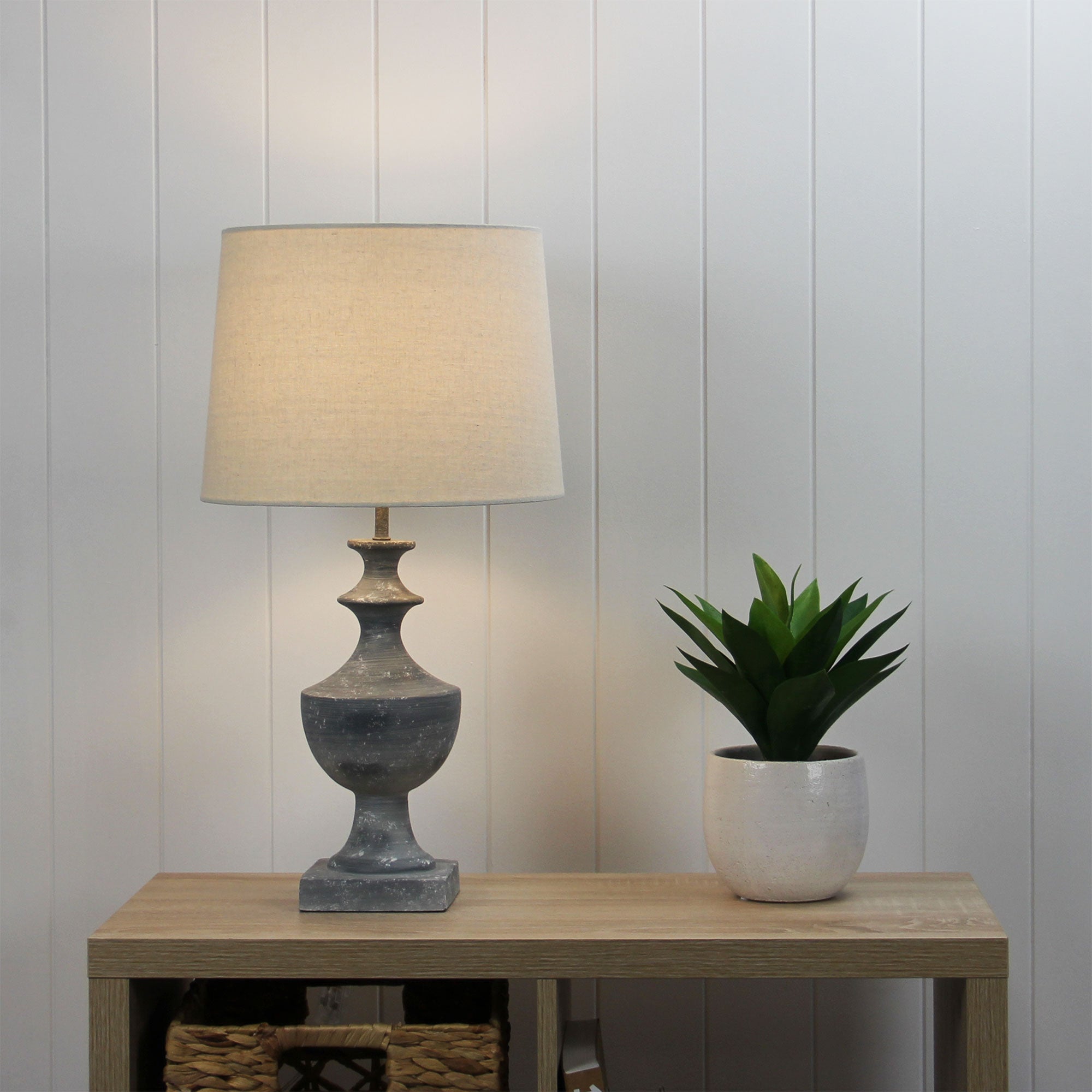 Exeter Grey Resin & Calico Linen Table Lamp