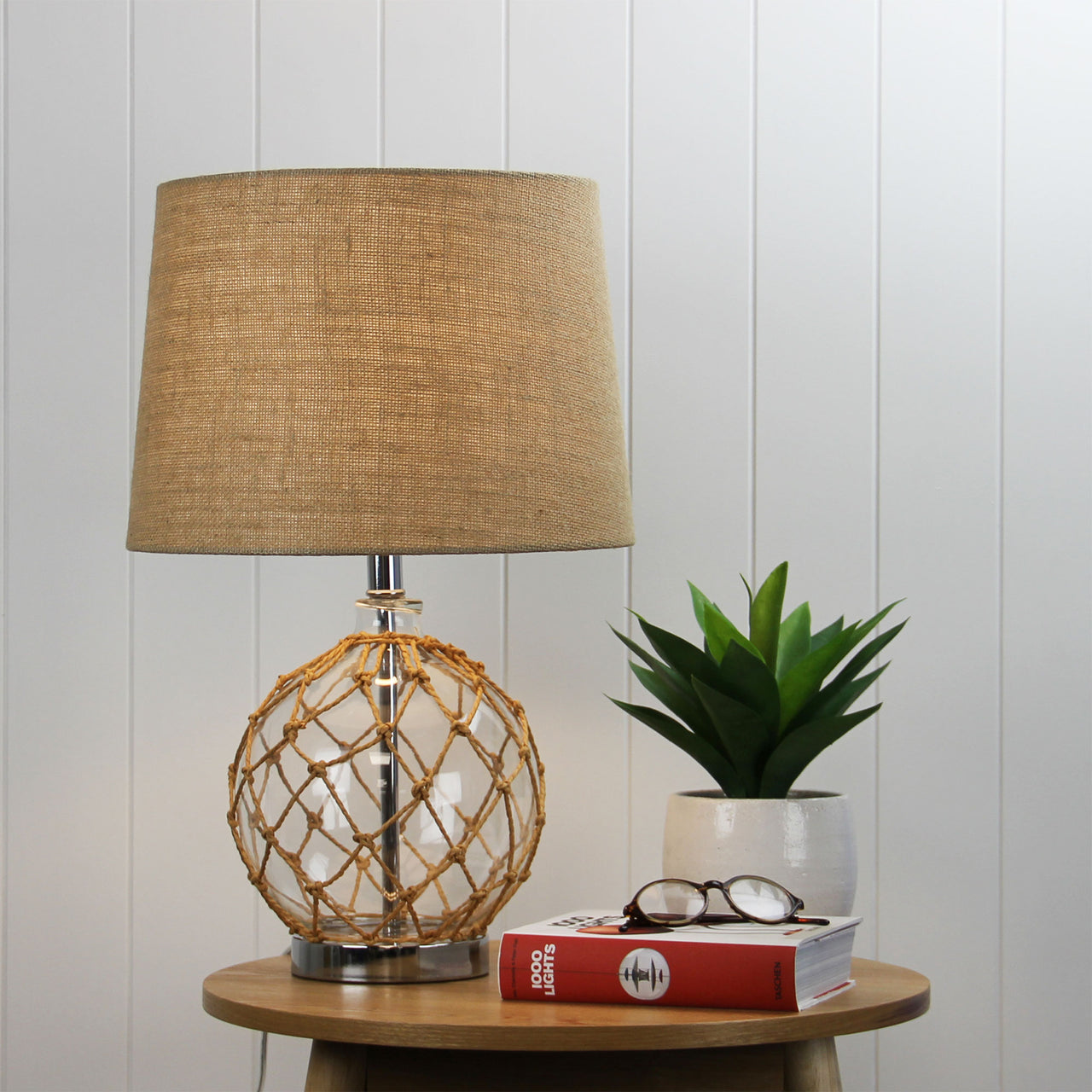 Yamba Chrome, Glass & Hessian Table Lamp