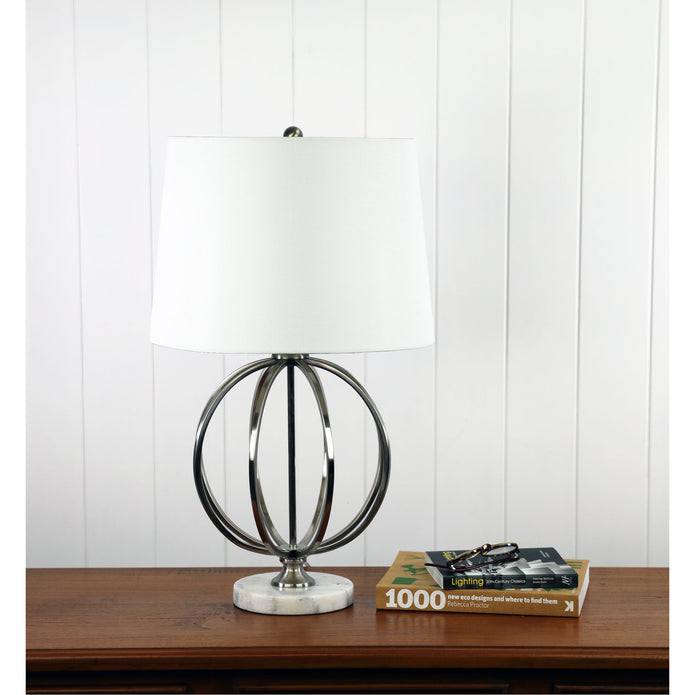 Vinchy Brushed Chrome & White Fabric Geometric Lamp With Harp Shade