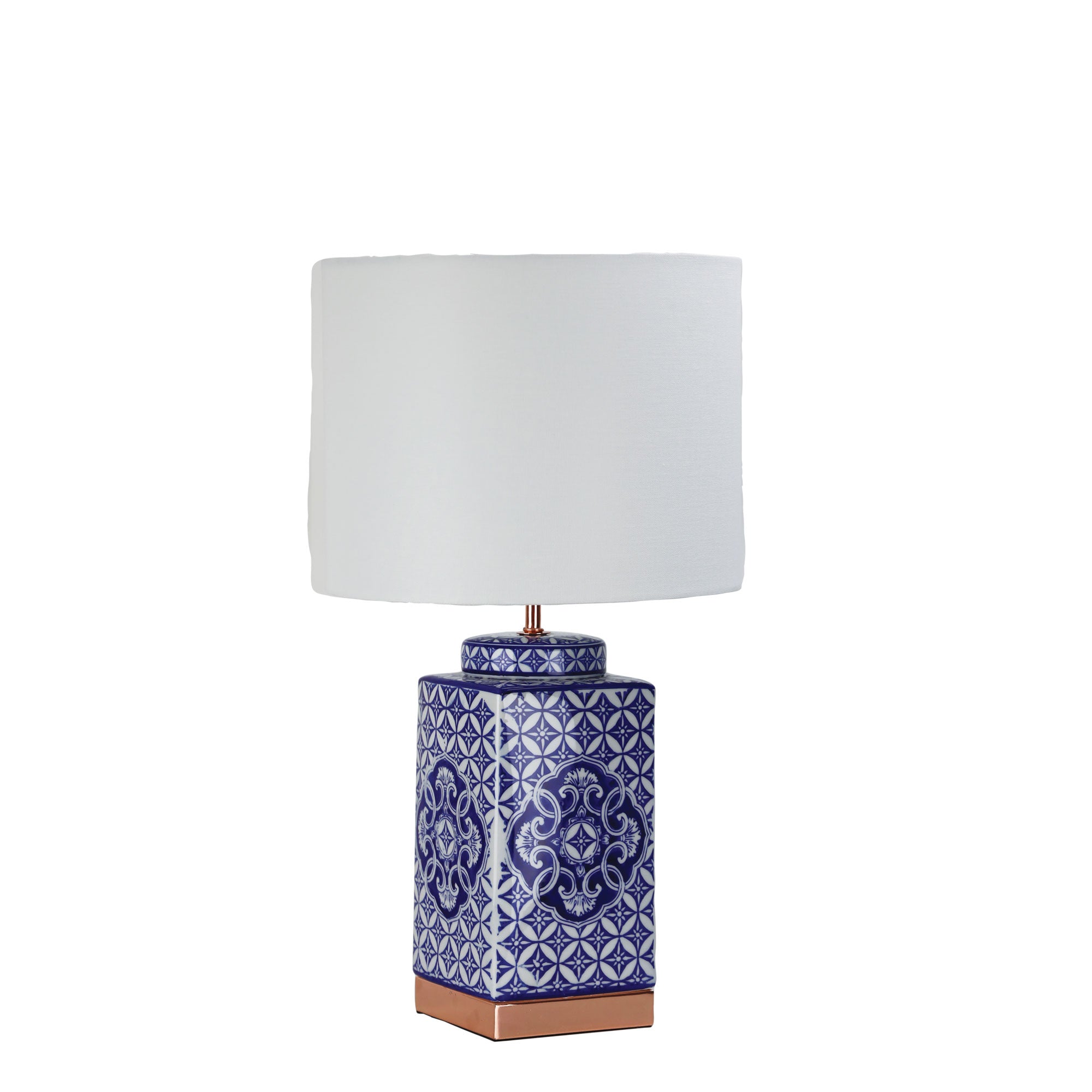 Xian Blue Ceramic & White Fabric Table Lamp