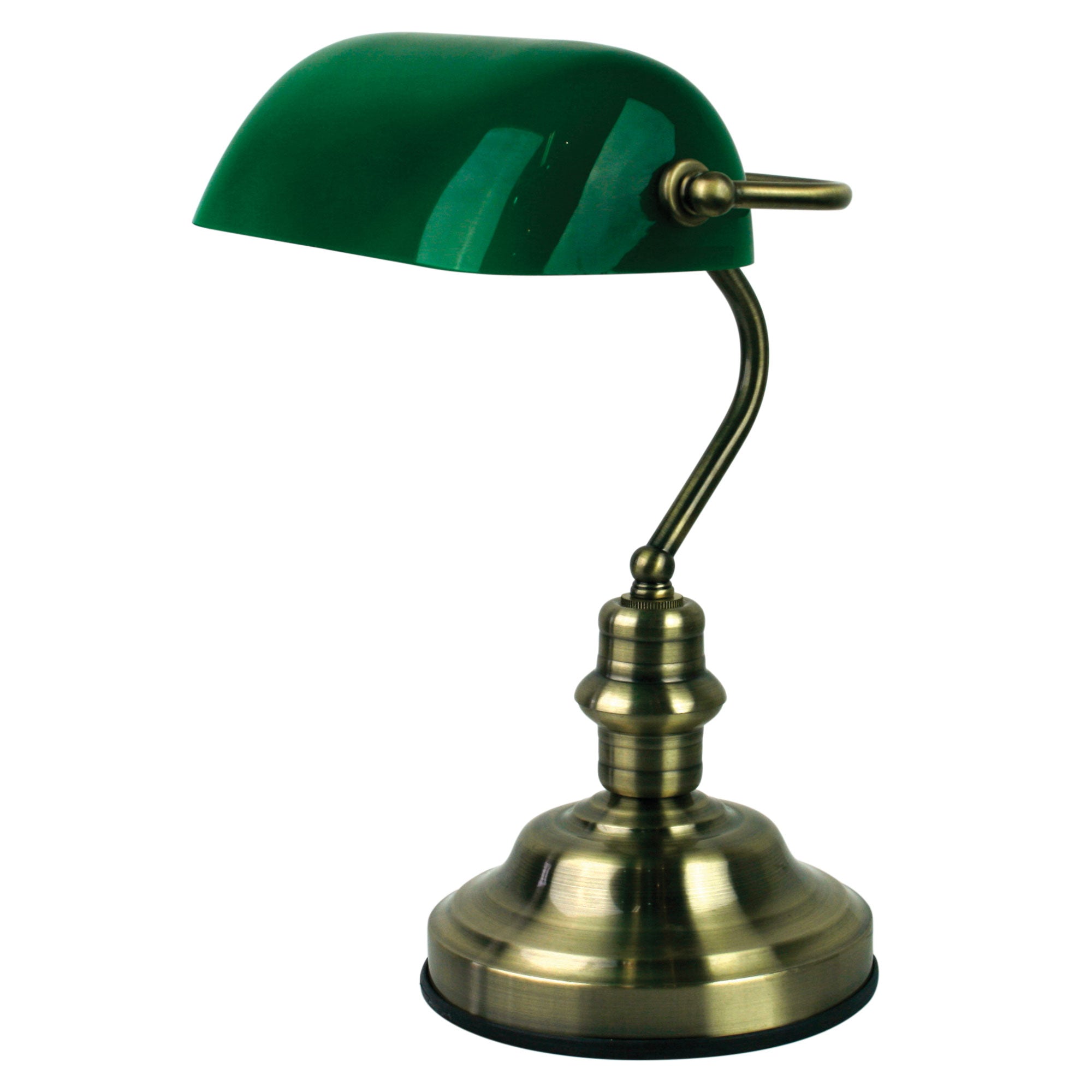Bankers Switched Antique Brass With Green Glass Shade
