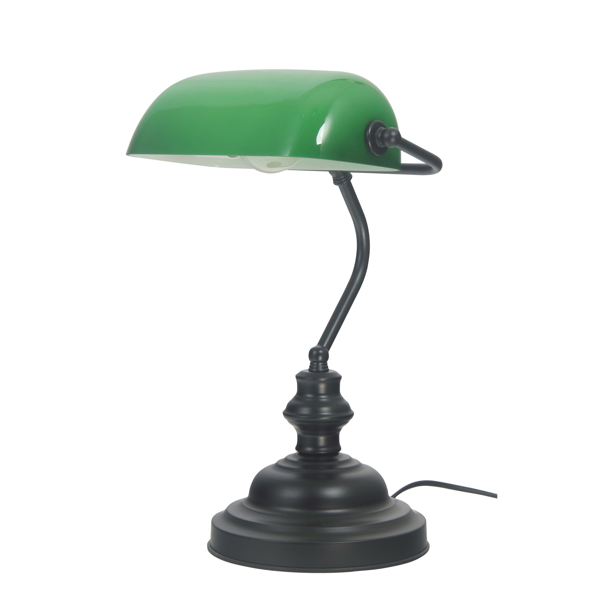 Bankers Switched Black With Green Glass Shade