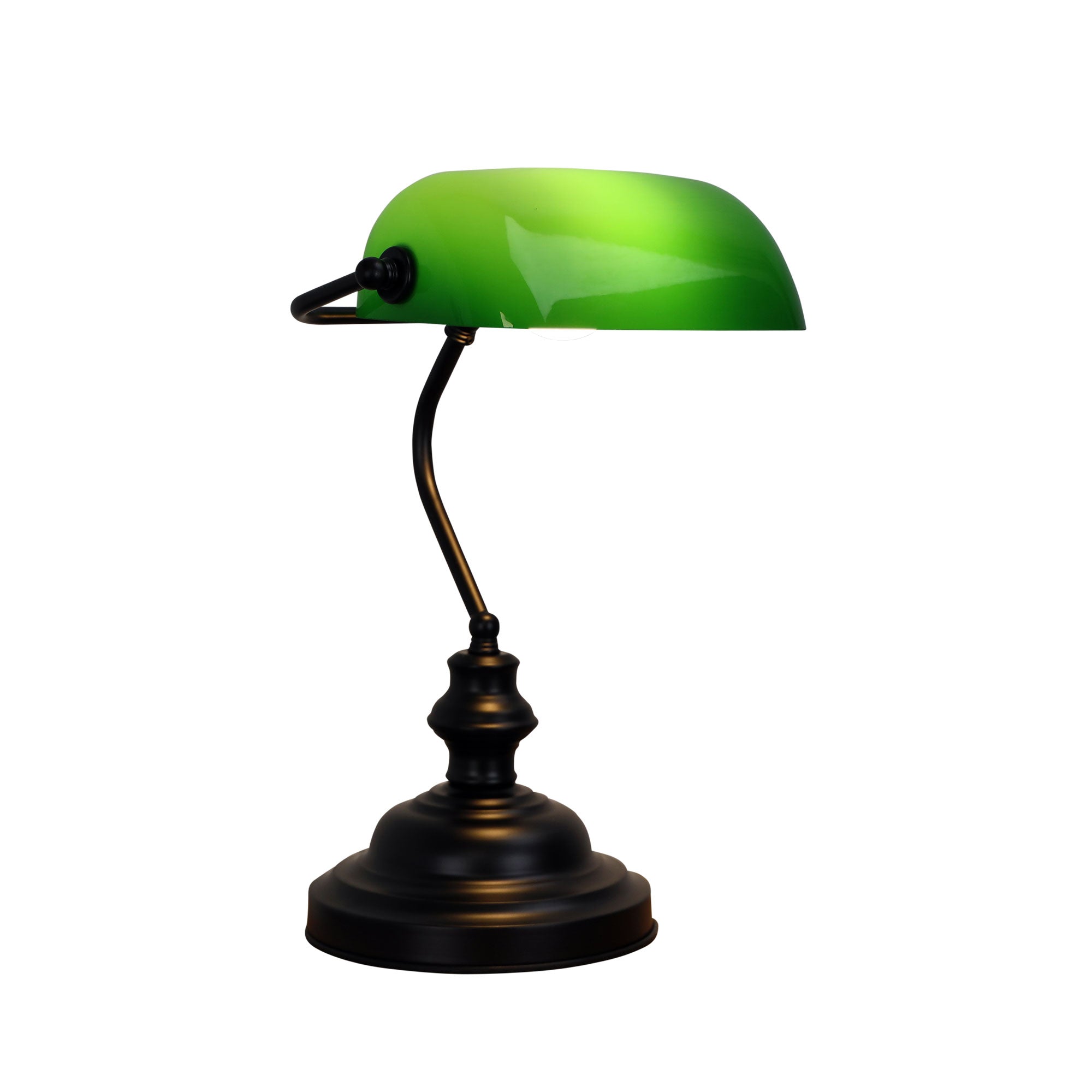 Bankers Switched Black & Green Glass Shade Table Lamp