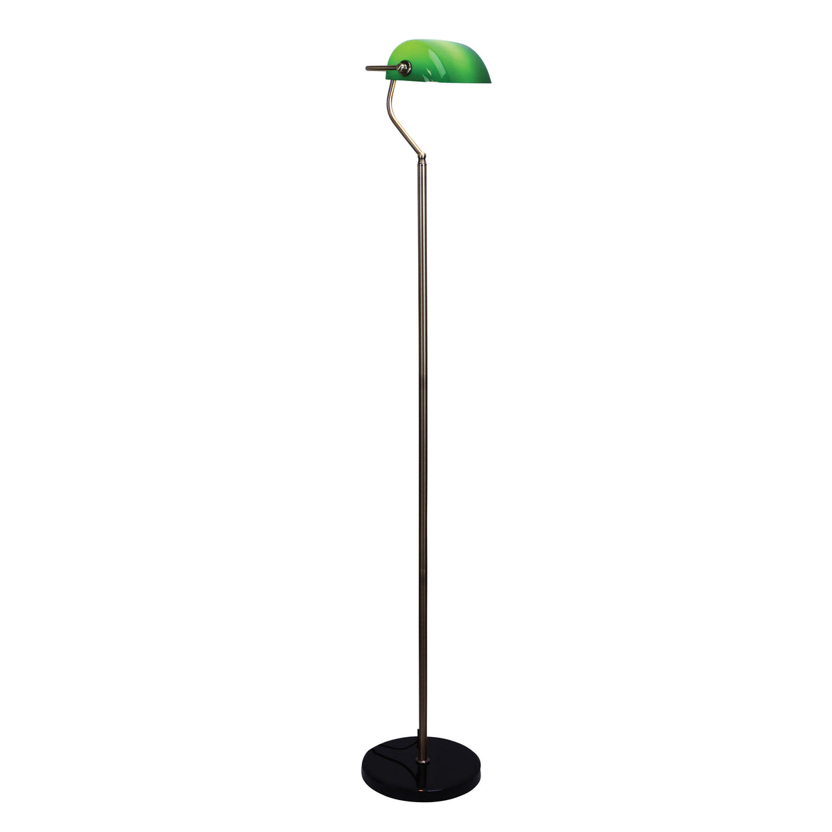 Bankers Antique Brass & Green Glass Shade Floor Lamp