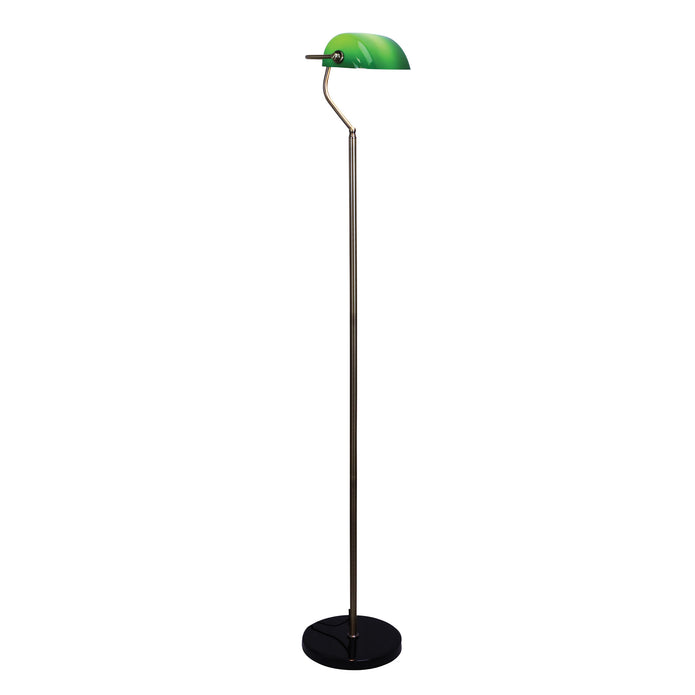 Bankers Antique Brass & Green Glass Shade Floor Lamp