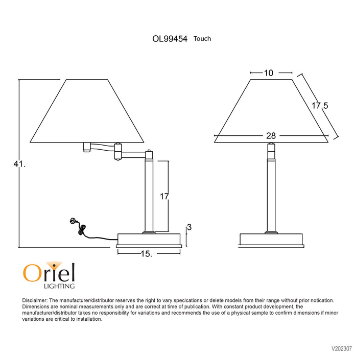 Zoe Brushed Chrome & Ivory Fabric Shade On-Off Touch Lamp