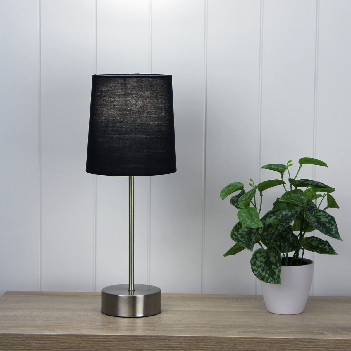 Lancet Brushed Chrome & Black Fabric Shade On-Off Touch Lamp