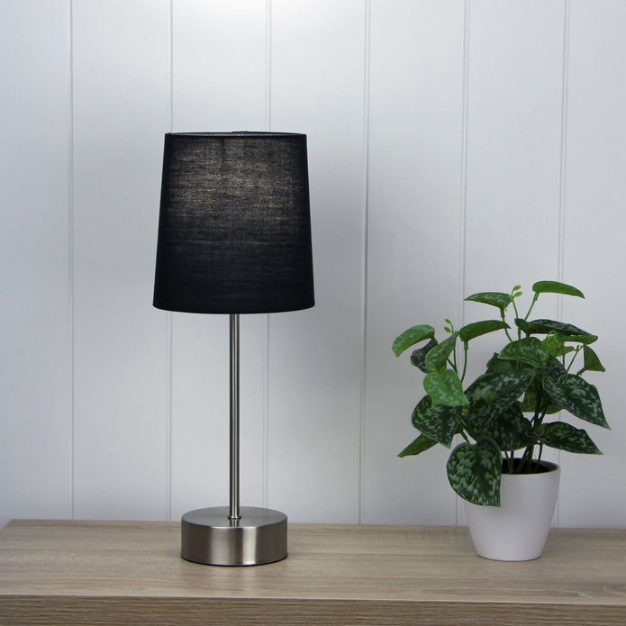 Lancet Brushed Chrome & Black Fabric Shade On-Off Touch Lamp