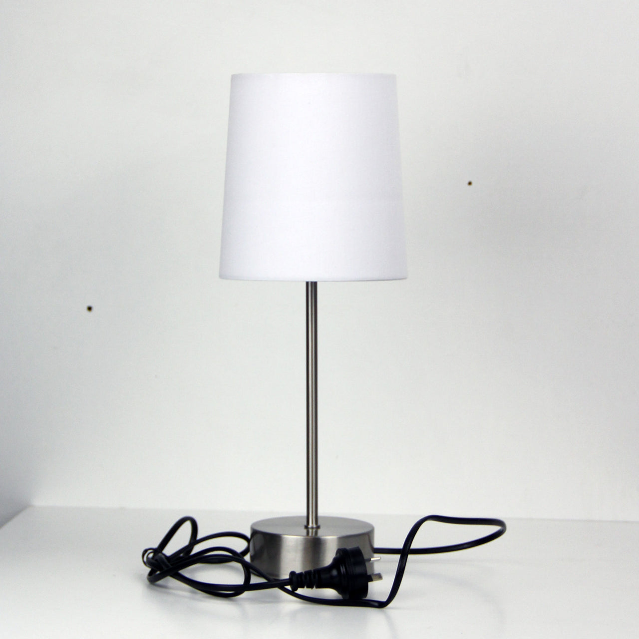 Lancet Brushed Chrome & White Fabric Shade On-Off Touch Lamp