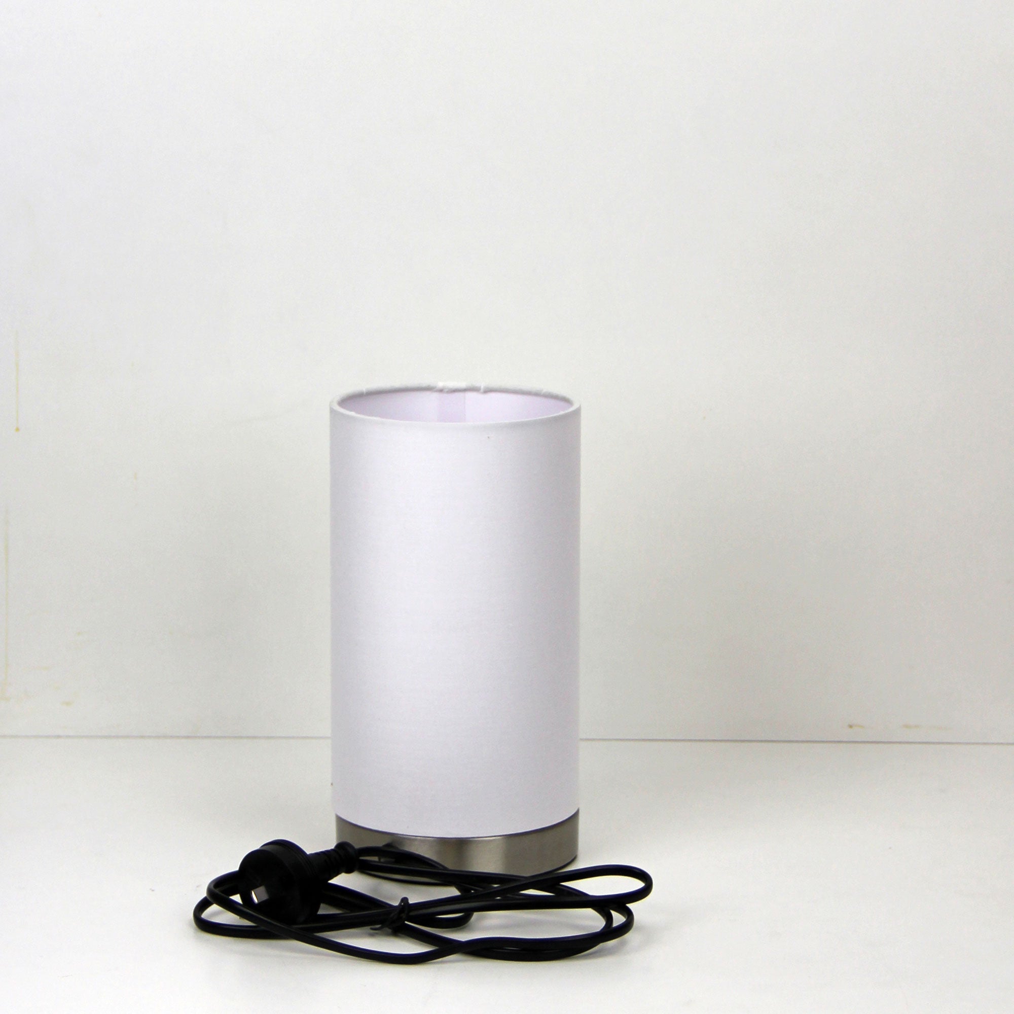 Mantel Brushed Chrome & White Fabric On-Off Touch Lamp