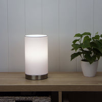 Thumbnail for Mantel Brushed Chrome & White Fabric On-Off Touch Lamp