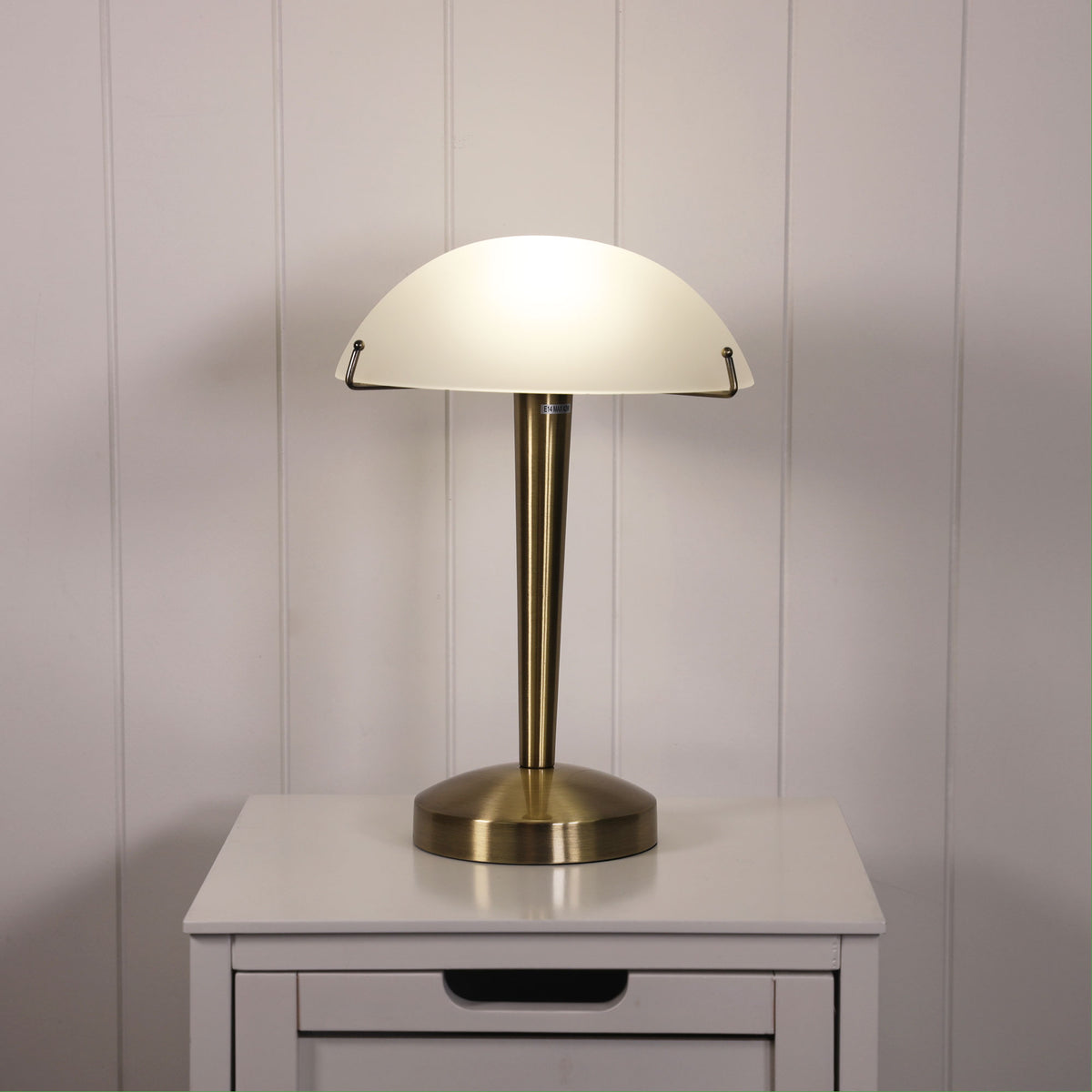 Ruby Antique Brass & Frosted Glass E14 On-Off Touch Lamp