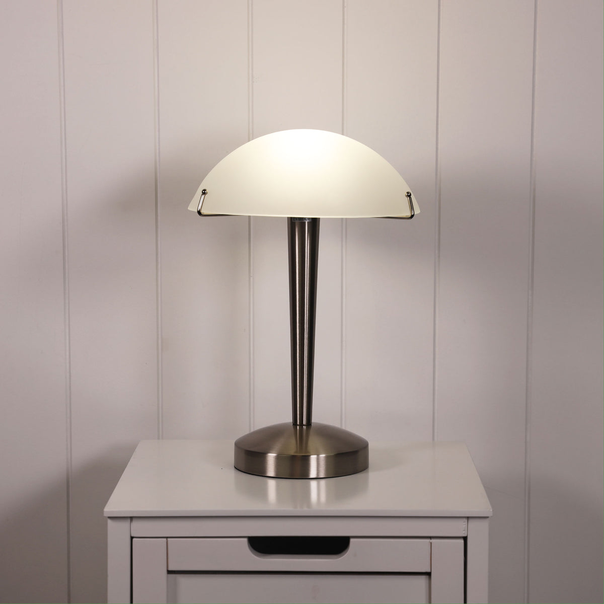 Ruby Brushed Chrome & Frosted Glass E14 On-Off Touch Lamp