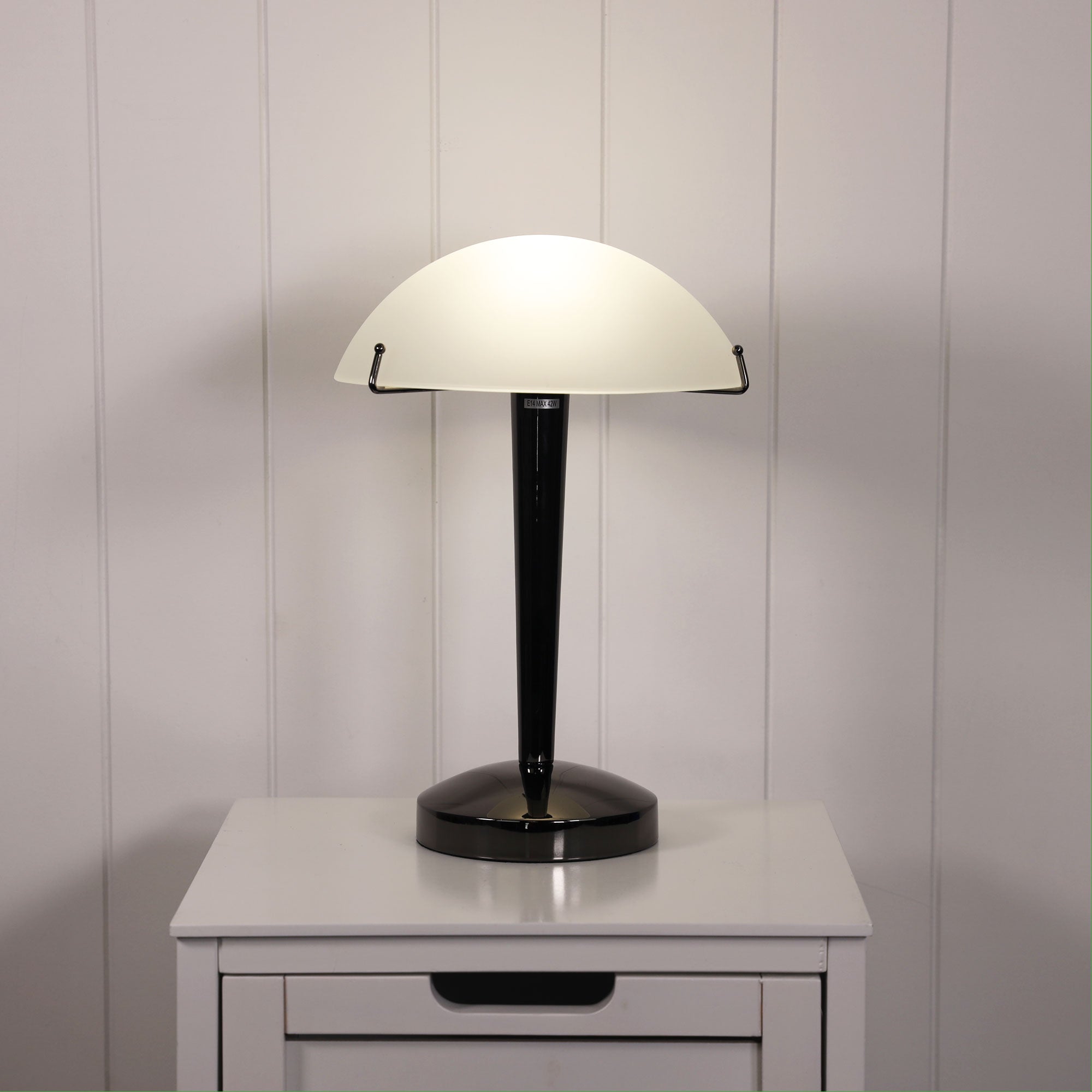 Ruby Gunmetal & Frosted Glass E14 On-Off Touch Lamp
