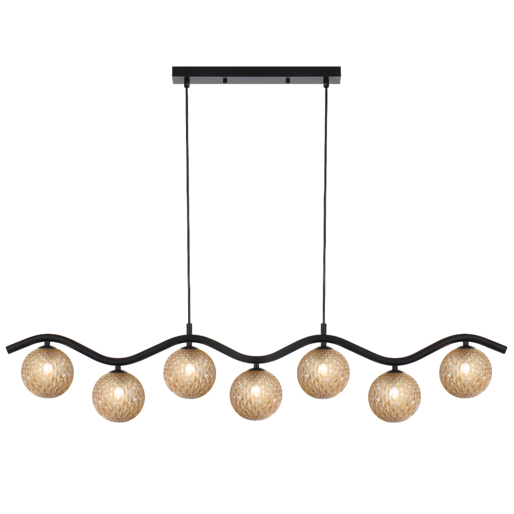 Orton Black G9 7 Light Pendant with a Choice of 6 Styles of Glass Shades