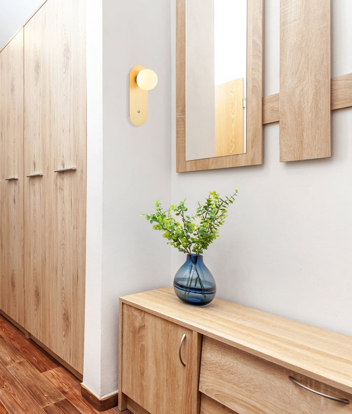 OVALIS: Interior Round Opal Diffuser Oblong Base with Switch Wall Lights
