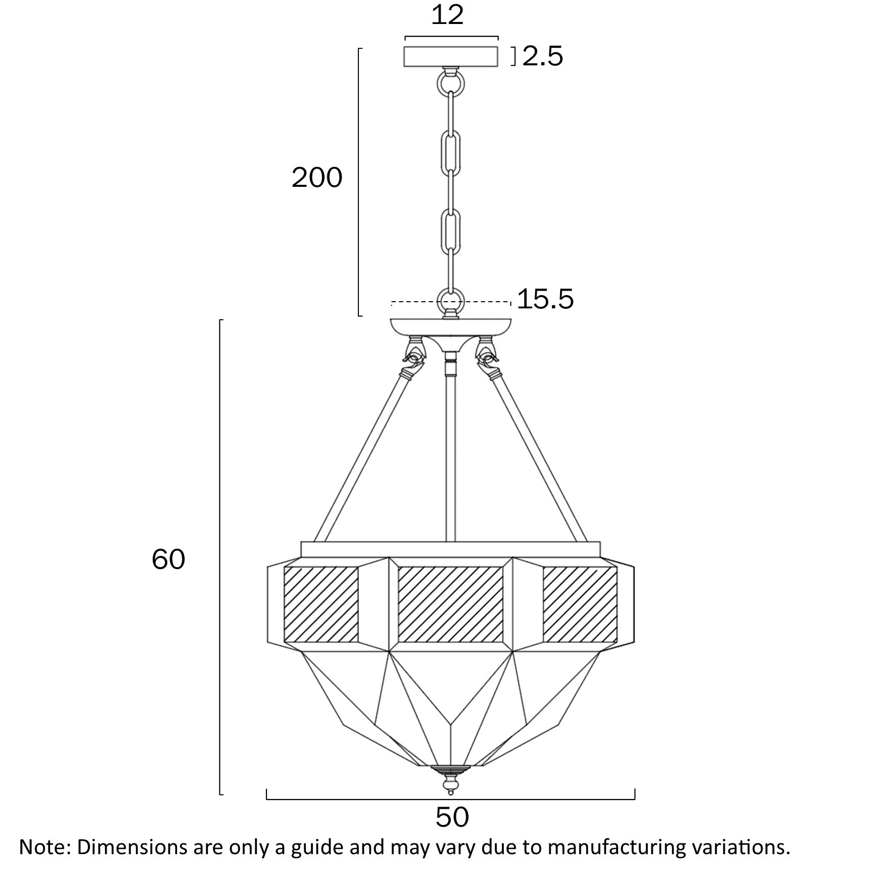 Overton Brass & Frost Glass 6 Light Pendant/Close To Ceiling Light