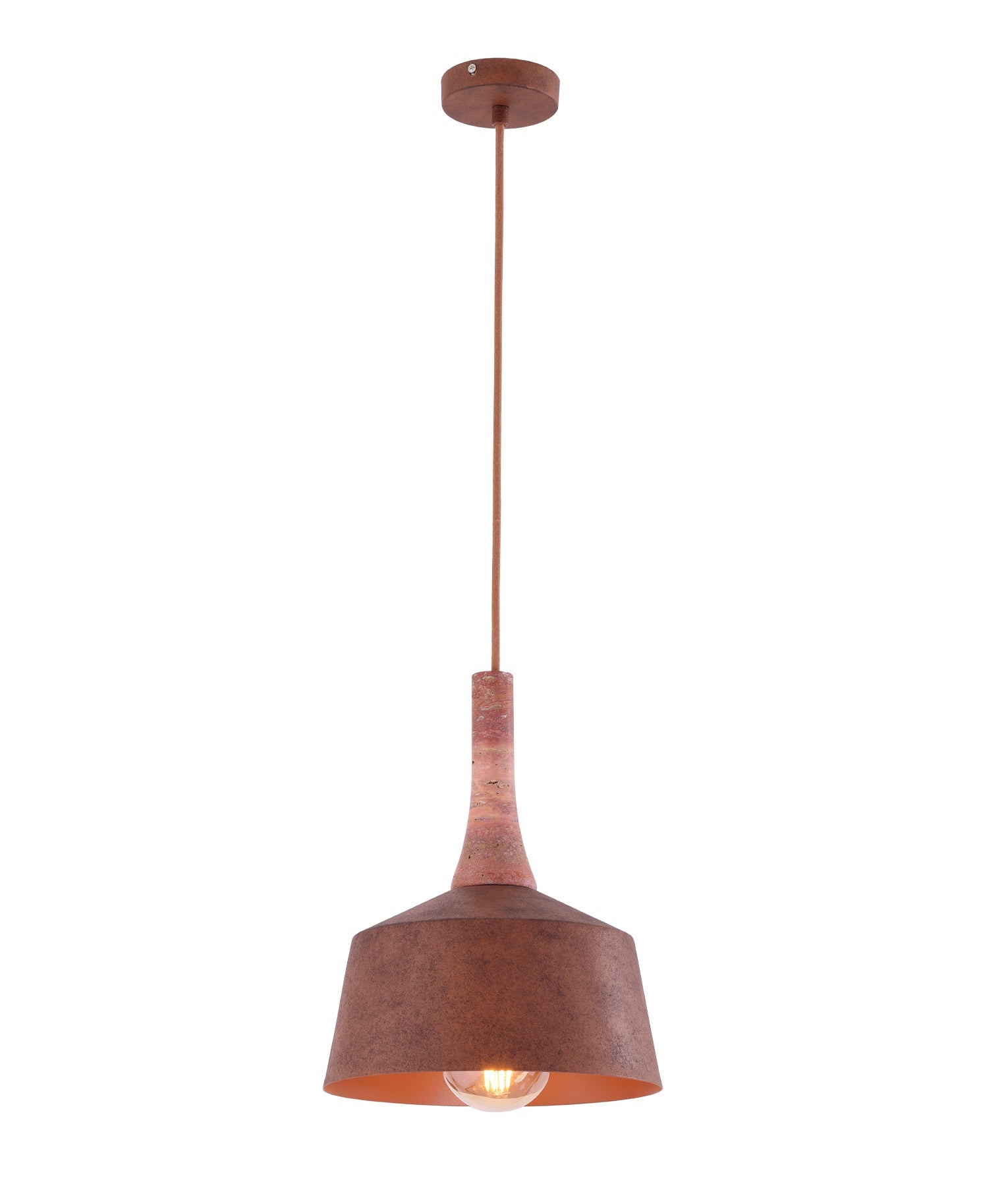 Oxido: Interior Rustic Brown with Travertine Highlight Angled Dome Pendant Lights