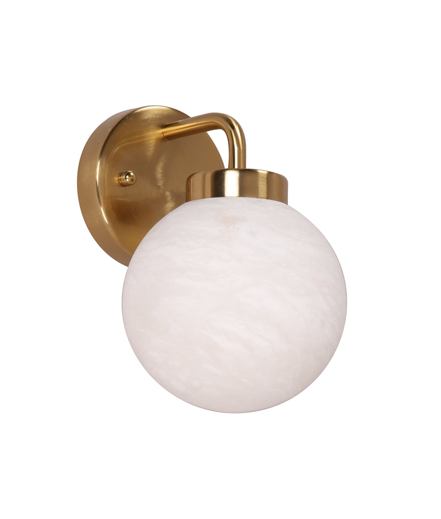 PALLA: Interior Single Sphere Alabaster with Brass Highlight Round Base Wall Light