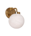PALLA: Interior Single Sphere Alabaster with Brass Highlight Round Base Wall Light