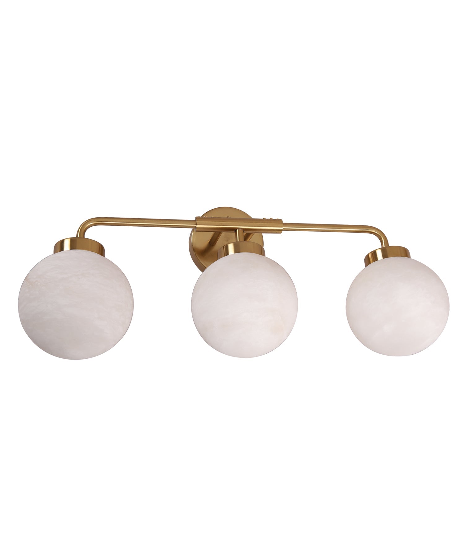 PALLA: Interior Triple Sphere Alabaster with Brass Highlight Round Base Wall Light