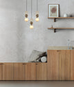 Palta: Interior Sandblasted Opal Diffuser with Brass & Wood Highlight Pendant Lights