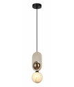 Palta: Interior Sandblasted Opal Diffuser with Brass & Wood Highlight Pendant Lights