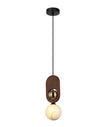 Palta: Interior Sandblasted Opal Diffuser with Brass & Wood Highlight Pendant Lights