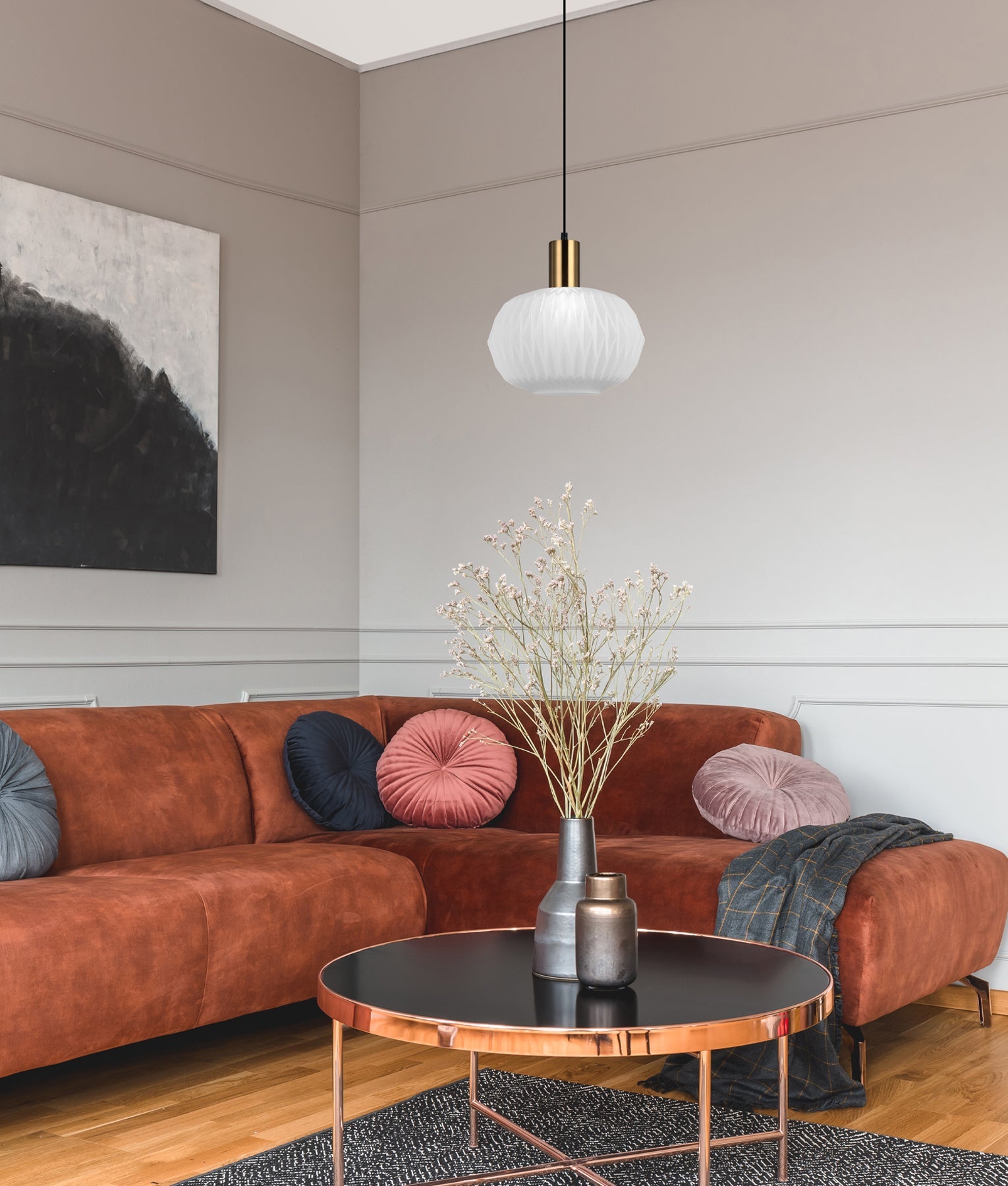 Papel: Interior Pleated Opal Opaque / Translucent Dome Glass Pendant Lights