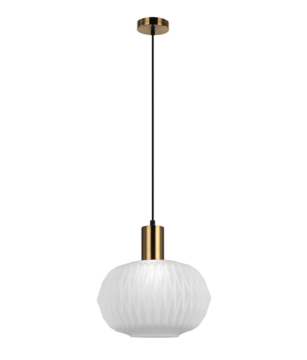 Papel: Interior Pleated Opal Opaque / Translucent Dome Glass Pendant Lights