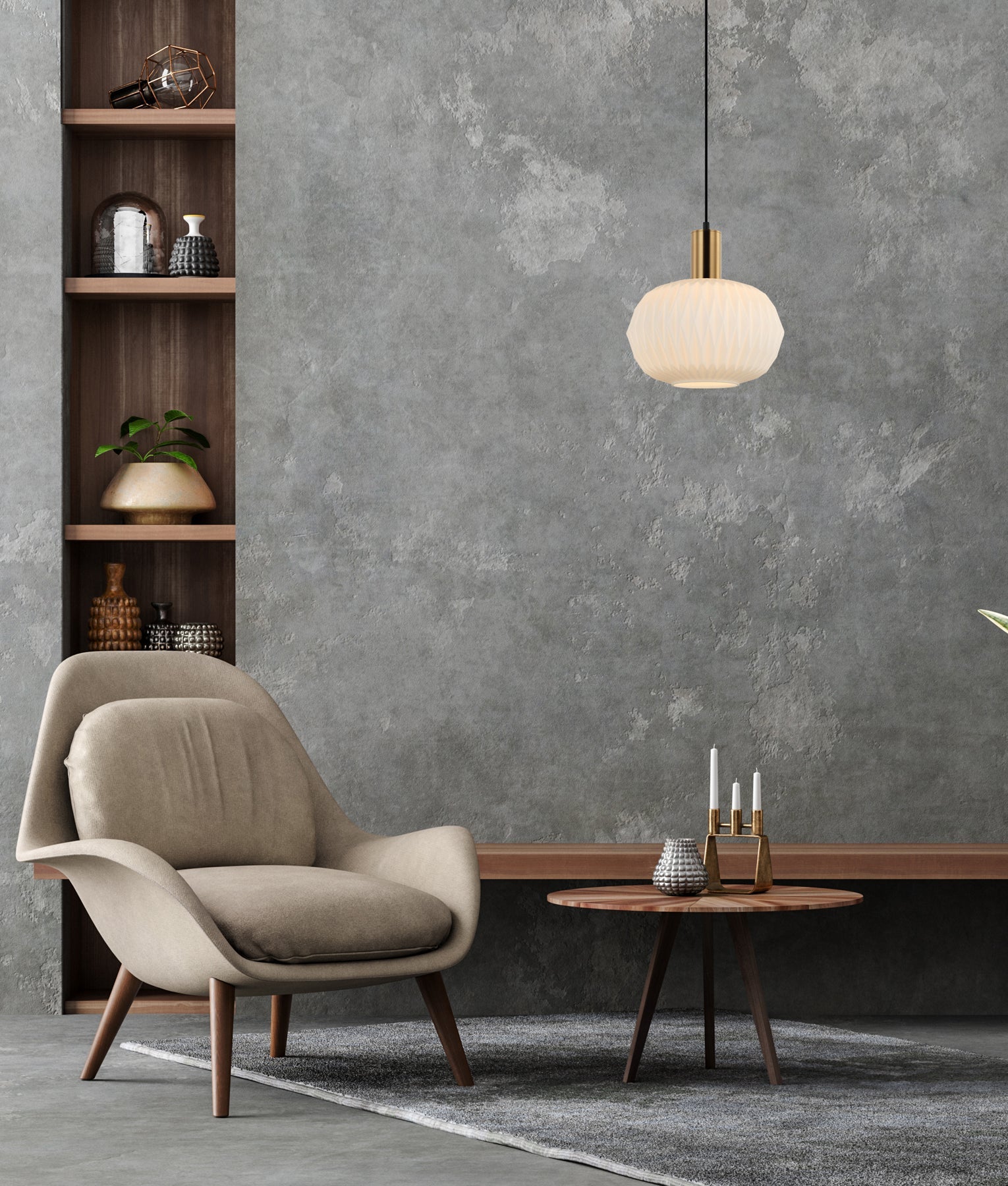 Papel: Interior Pleated Opal Opaque / Translucent Dome Glass Pendant Lights
