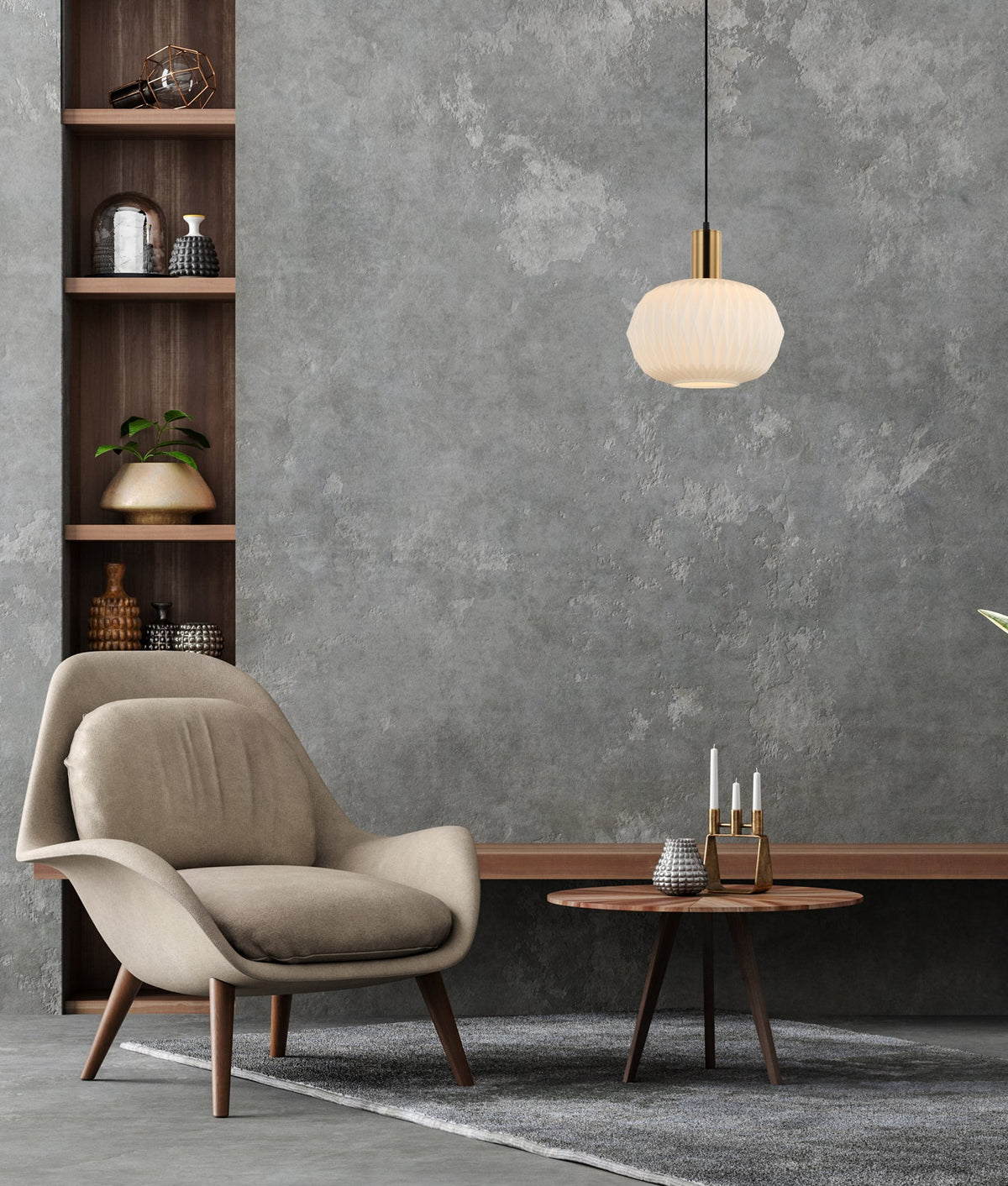 Papel: Interior Pleated Opal Opaque / Translucent Dome Glass Pendant Lights