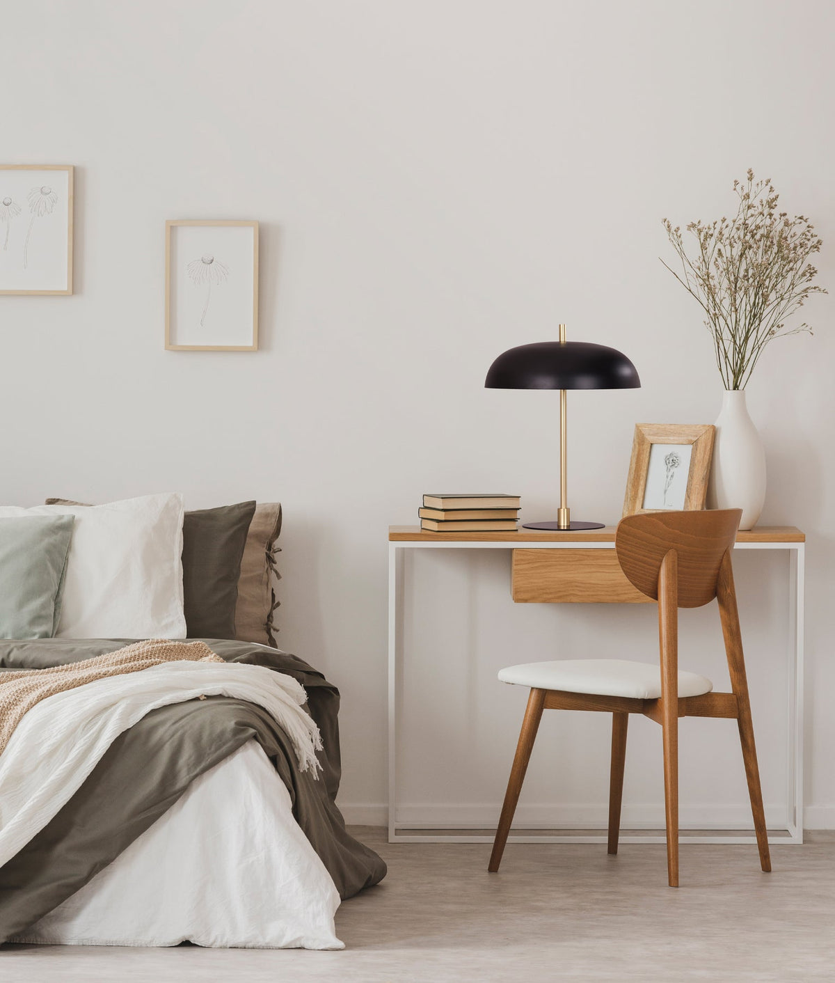 PARAGUAS: Interior Black Dome Shade with Brass Rod Table Lamp
