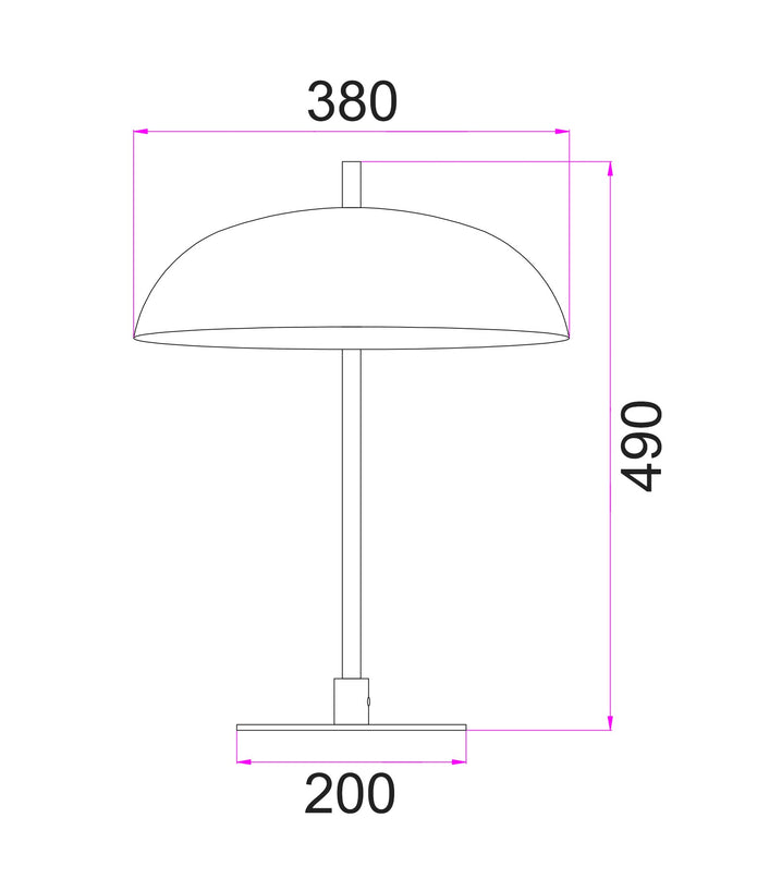 PARAGUAS: Interior Black Dome Shade with Brass Rod Table Lamp