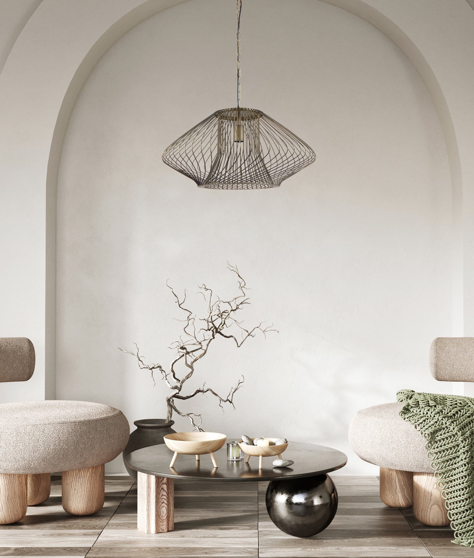 Parrilla: Interior Oval Cage Iron Pendant Lights