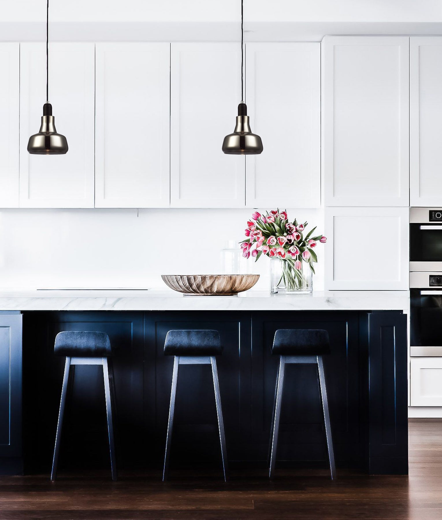 PENOLA: GU10 Smokey Black Glass Dome Pendant Light