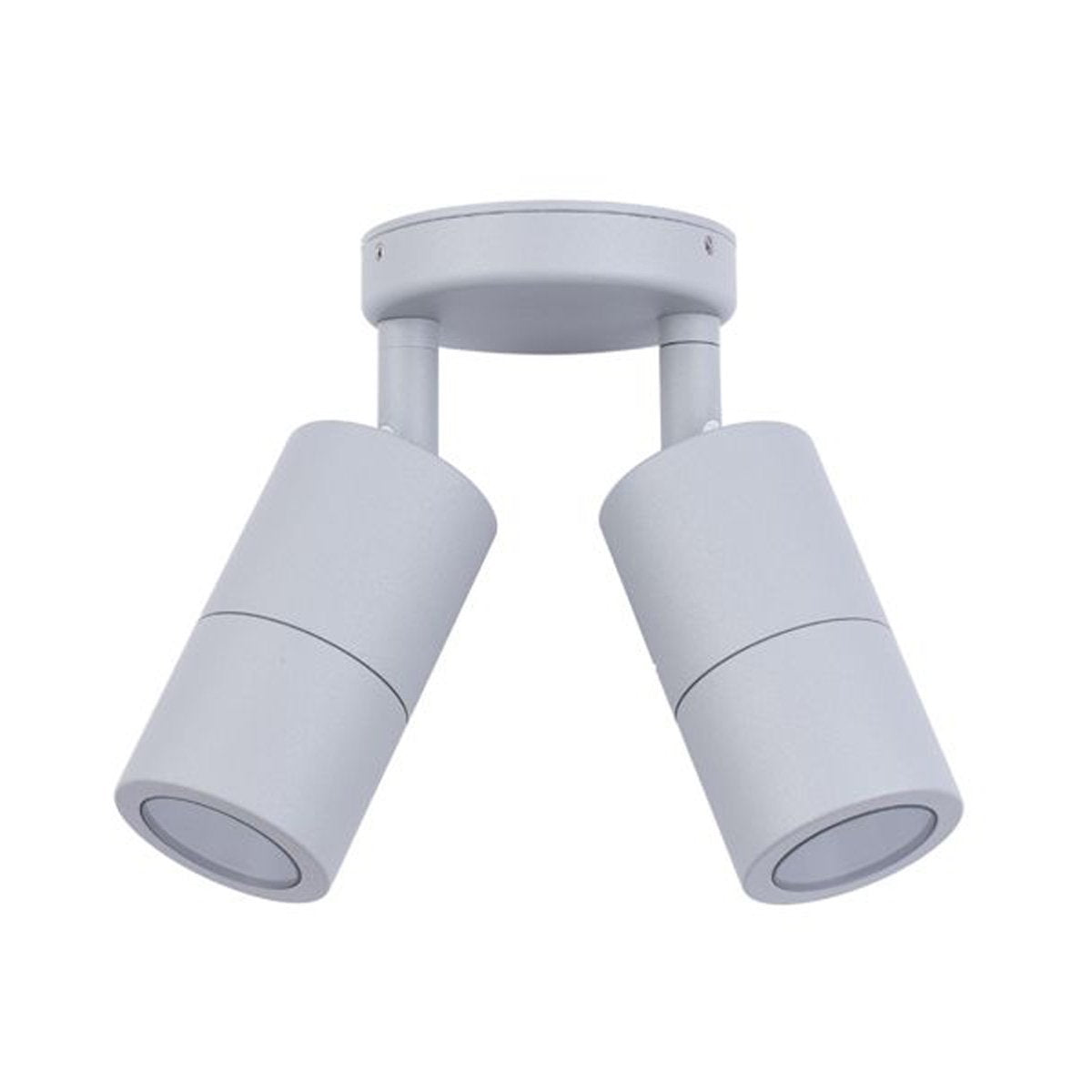 Double Adjustable GU10 Exterior Surface Mounted Wall Pillar Spot Light in Matt Grey