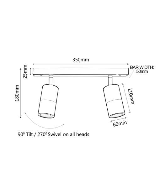 GU10 Exterior Adjustable Head Bar Lights (Black) IP44