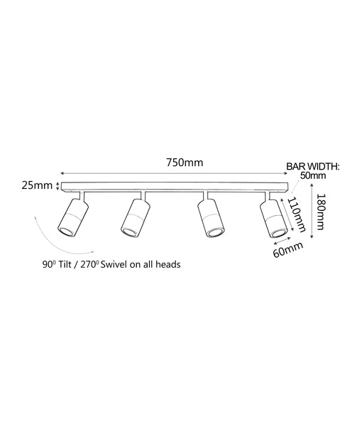 GU10 Exterior Adjustable Head Bar Lights (Black) IP44