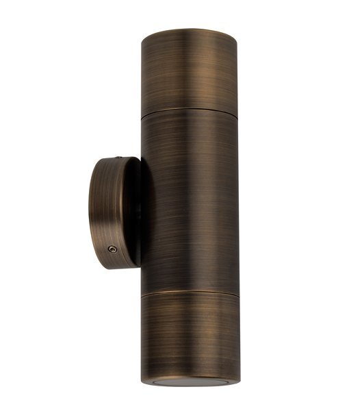 Up and Down MR16 Exterior Surface Mounted Wall Pillar Spot Light in Antique Brass