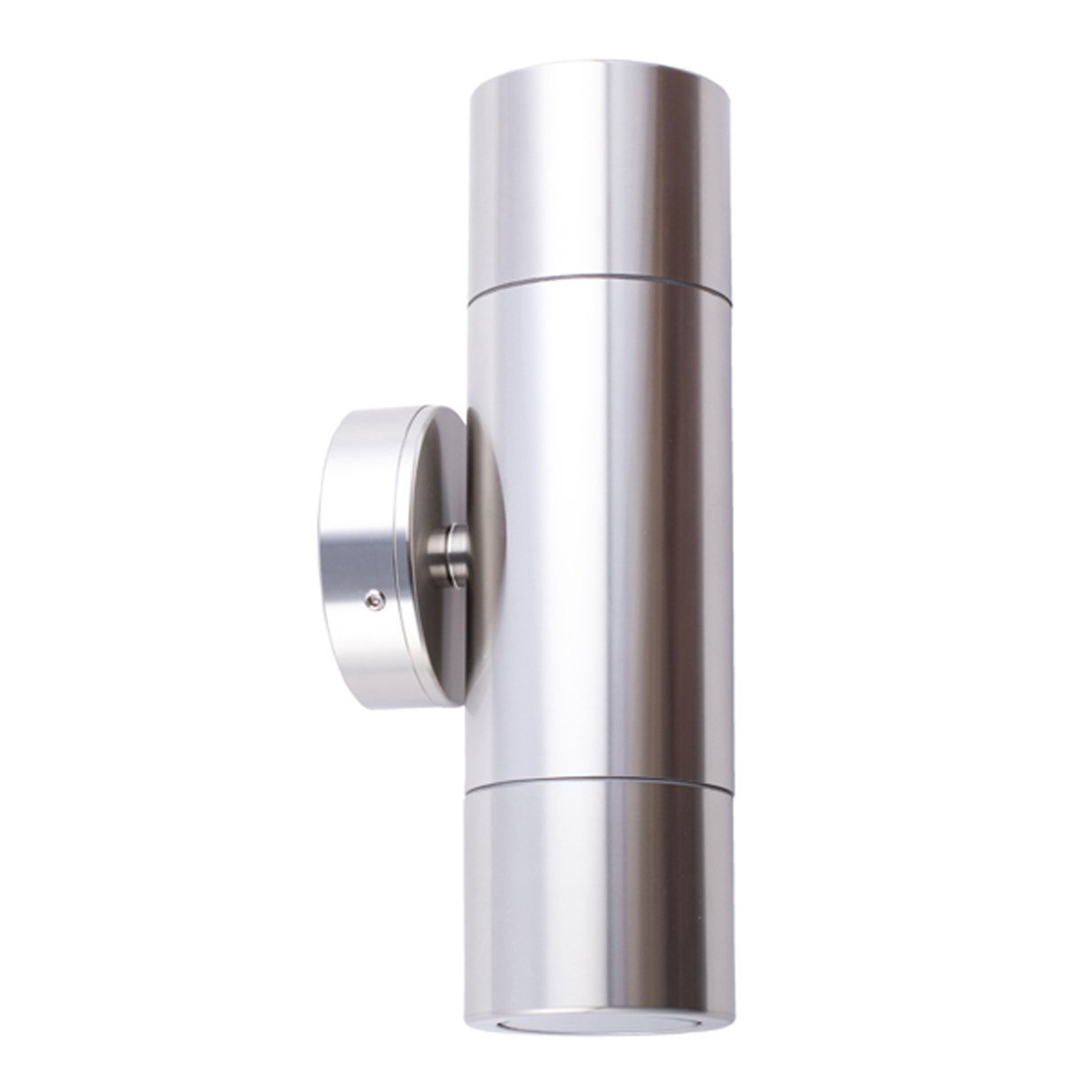 Up and Down GU10 Exterior Surface Mounted Wall Pillar Spot Light in Shiny Silver