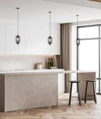 Thumbnail for PINO: Interior Opal Matte / Smokey Black Mirror Finish Glass Oval Pendant Lights