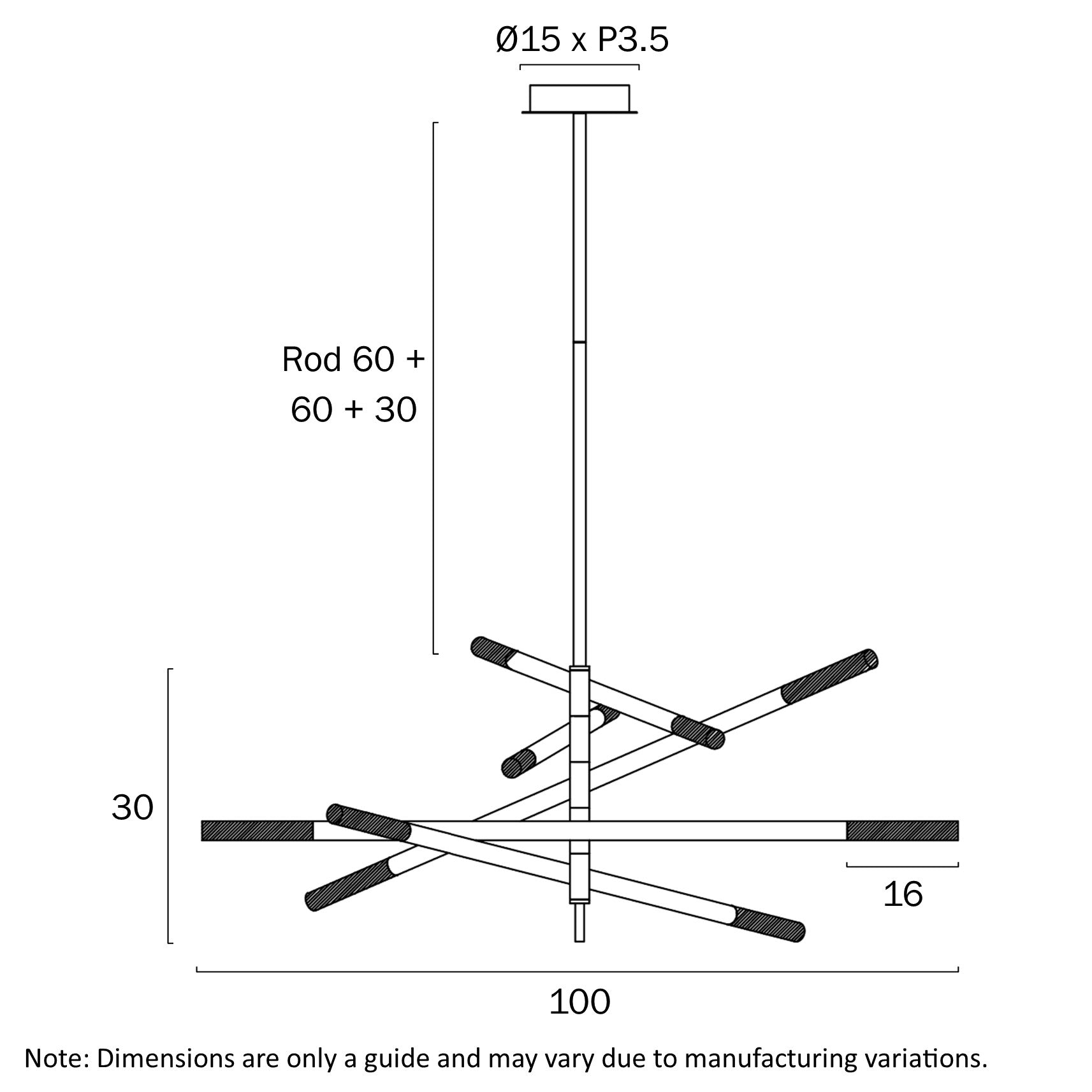 Pinta Gold or Black 30W 3000K 10 Light Pendant