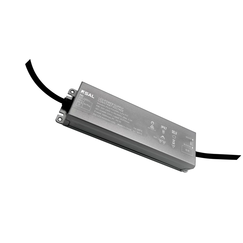 SAL Pluto LED Driver 200W 12V Flicker Control IP67 Flex & Plug
