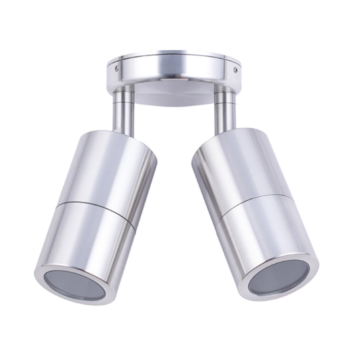 Double Adjustable MR16 Exterior Surface Mounted Wall Pillar Spot Light in Shiny Silver