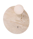 POI: Interior Round Travertine Base with Beige Finish & Round Opal Diffuser Wall Light