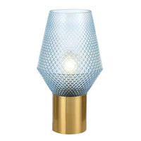 Thumbnail for Rene Table Lamp in Antique Gold with Blue Glass Shade