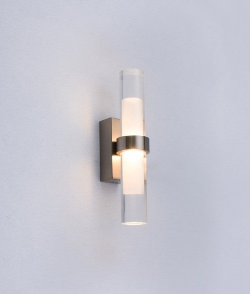 Rome 2 x 1 Watt LED Internal Tube Shaped Up and Down Wall Light in Satin Chrome with Acrylic Diffuser