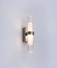 Thumbnail for Rome 2 x 1 Watt LED Internal Tube Shaped Up and Down Wall Light in Satin Chrome with Acrylic Diffuser